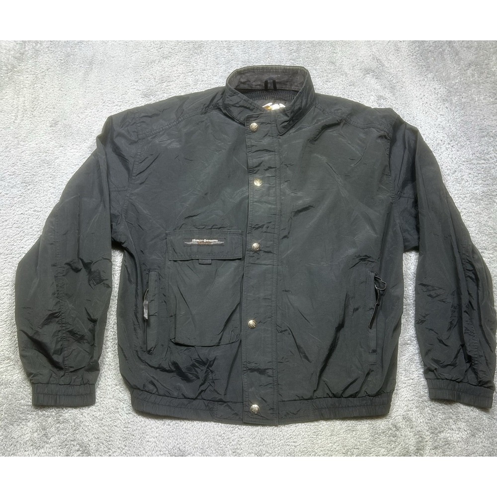 Vintage Harley Davidson Jacket Men's L Racing Bomber Nylon‎ Spell Out Motorcycle